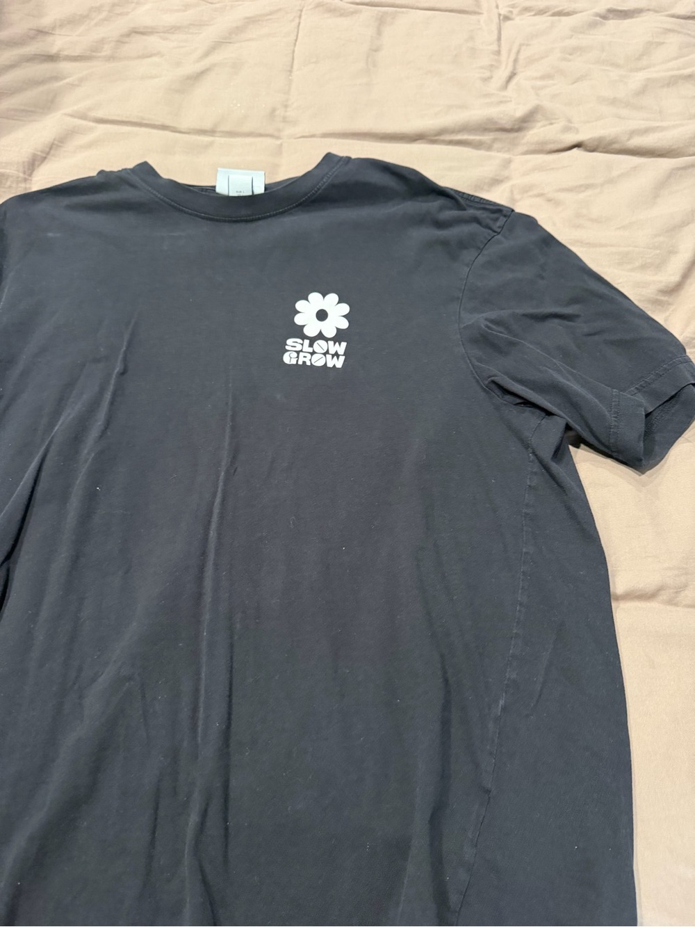 H&M Black T-Shirt with White Flower 'Slow Grow' Graphic